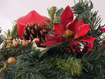 777489-christmas-holiday-greenery-decorations-with-red-candle ...